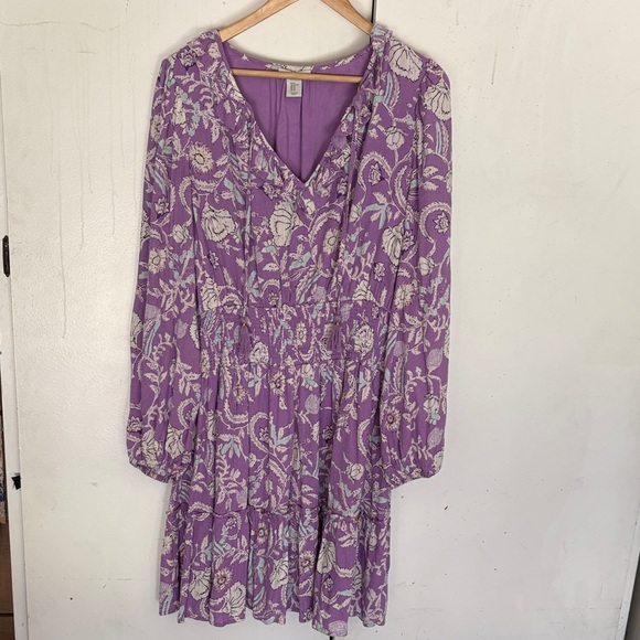 Haute Hippie Purple Floral Long Sleeve Dress - Picture 1 of 12